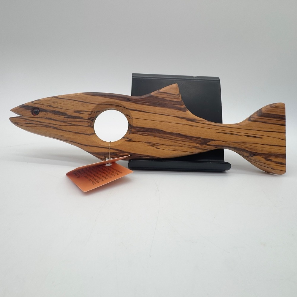 Jorgensen Magic Salmon Zebrawood Floating Wine Bottle Holder Fish New w/ Tags